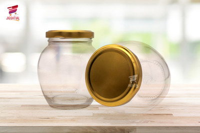 JIGSHTIAL Glass Grocery Container  - 400 ml(Pack of 2, Clear, Gold)