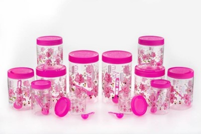 SKYHEART Plastic Grocery Container  - 2000 ml, 1500 ml, 1000 ml, 750 ml, 500 ml, 250 ml(Pack of 12, Pink)