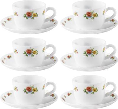 LAOPALA Pack of 12 Opalware PETITE ROSES 6 pcs cup & saucer Set {Cup (6 pcs) || Saucer (6 pcs)}