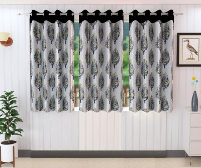 Stella Creations 152 cm (5 ft) Polyester Blackout Window Curtain (Pack Of 3)(Floral, Grey)
