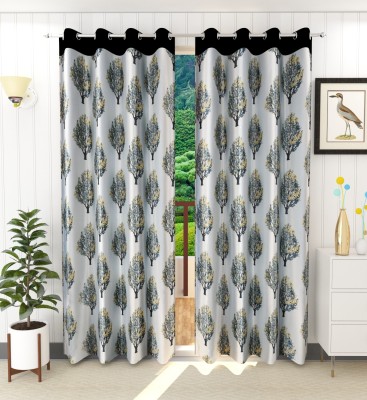 Stella Creations 274 cm (9 ft) Polyester Blackout Long Door Curtain (Pack Of 2)(Floral, Grey)