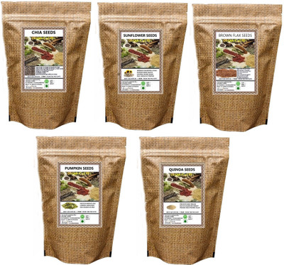 ORGANIC HERBS CHIA , SUNFLOWER , BROWN FLAX , PUMPKIN & QUINOA SEES ( 50 GM EACH ) Chia Seeds, Sunflower Seeds, Brown Flax Seeds, Pumpkin Seeds, Quinoa Seeds(5 x 50 g)