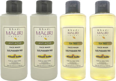 Khadi Mauri Anti Acne & Tea Tree - Pack of 4 Face Wash(840 ml)