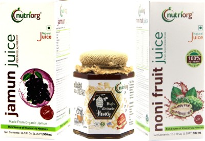 Nutriorg Immunity Booster | Natural Sweetener Combo(Jamun Juice 500ml, Certified Organic High Altitude Honey 250g, Noni Juice 500ml)