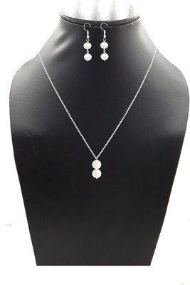 arts on way Mother of Pearl Silver White Jewellery Set(Pack of 1)