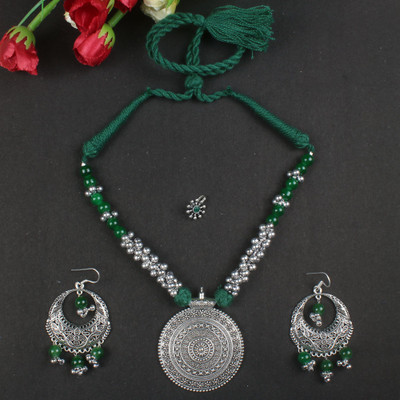 GEODE DELIGHT Brass Silver Green Jewellery Set(Pack of 1)