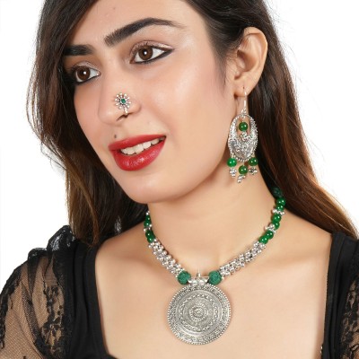 SHUBHAM JEWELLERS Brass Silver Green Jewellery Set(Pack of 1)