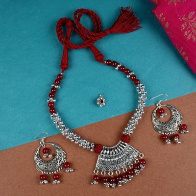 SHUBHAM JEWELLERS Brass Silver Red Jewellery Set(Pack of 1)
