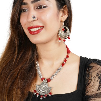 AHOORA Oxidised Silver Silver Red Jewellery Set(Pack of 1)