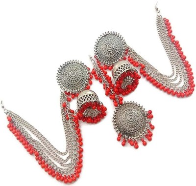 Shining Diva Metal Silver Red Jewellery Set(Pack of 1)