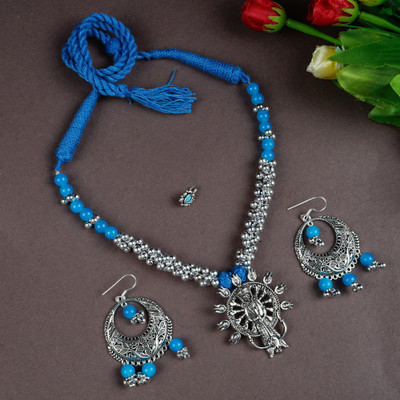 GEODE DELIGHT Brass Silver Blue, Silver Jewellery Set(Pack of 1)