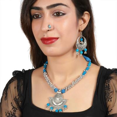 AHOORA Oxidised Silver Silver Blue Jewellery Set(Pack of 1)