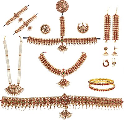 bharatanatyam jewellery Brass Gold-plated Multicolor Jewellery Set(Pack of 1)