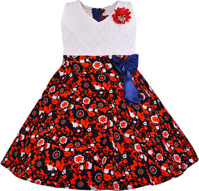 Wishkaro Baby Girls Midi/Knee Length Casual Dress(Red, Sleeveless)
