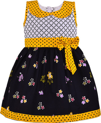 Wishkaro Girls Midi/Knee Length Casual Dress(Yellow, Sleeveless)