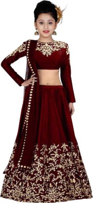 The Fashion Prime Girls Lehenga Choli Ethnic Wear Embroidered Lehenga, Choli and Dupatta Set(Maroon, Pack of 1)