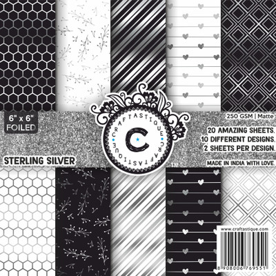 Craftastique Sterling Silver (Silver Foil) Designer Paperpack 6 x 6 inches 250 gsm Craft paper(Set of 1, Multicolor)