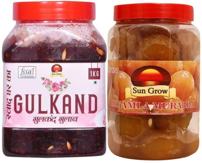 Sun Grow Combo of Organic Homemade Natural Damask Rose Petals Marwari Rajasthani Gulkand 1Kg & Amla Murabba 1Kg Amla Murabba(2 x 1 kg)