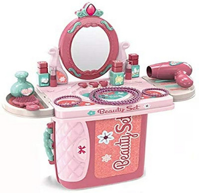 signix DIY Carry Along Fashion Beauty Play Set 3 in 1 Suitcase Vanity Role Play Toy Set and Accessories