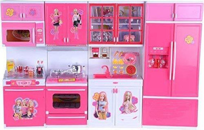Spiyat Kids Plastic Barbie Kitchen Play Set Cooking Kitchen Set Play Toy 4 Fold