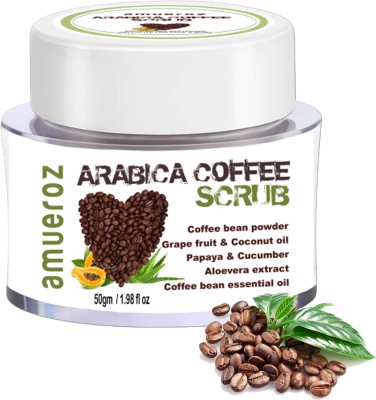 Amueroz Arabica Coffee Scrub for face and body |Deep Cleansing | Glowing skin | Cellulite | Ageing Skin | Tan removal Scrub | Fruit Extracts Caffeinated Face  Scrub(50 g)