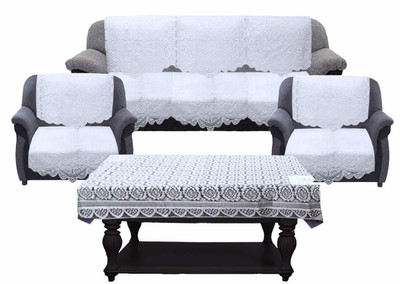 KUBER INDUSTRIES Cotton Geometric 3+1+1 Seater Sofa Cover(White Pack of 7)