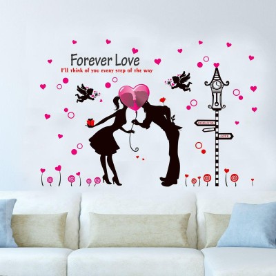 Archi Graphics Studio 124 cm Couple Wall Sticker Forever Love Couple with Baloon Wall Sticker for Home decor (size125x84cm) Self Adhesive Sticker(Pack of 1)