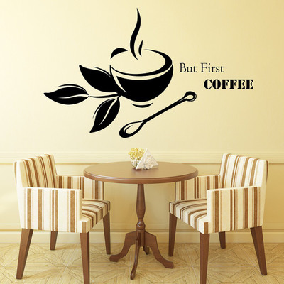 WALLDECORS 60.96 cm FIRST COFFEE IMAGE Self Adhesive Sticker(Pack of 1)