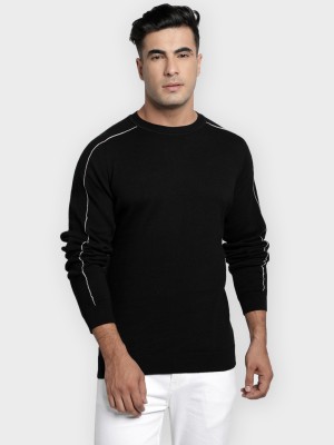 Red Tape Solid Round Neck Casual Men Black Sweater