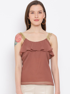 ALL WAYS YOU Casual Sleeveless Solid Women Brown Top