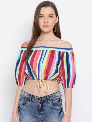ALL WAYS YOU Casual 3/4 Sleeve Striped Women Multicolor Top
