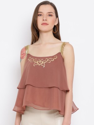 ALL WAYS YOU Casual Sleeveless Printed Women Brown Top