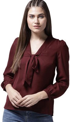 Stylistico Casual Balloon Sleeve Solid Women Maroon Top