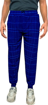 Indistar Checkered Men Dark Blue Track Pants