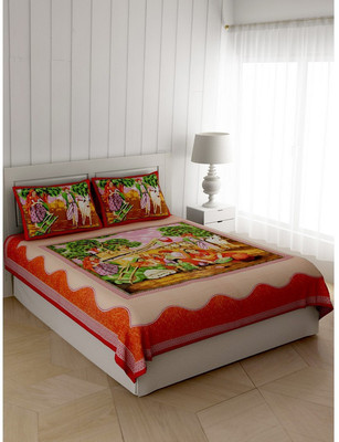 RATAN LAL TRADING Cotton Double Flat 250 TC Printed Bedsheet(Pack of 1, Red)