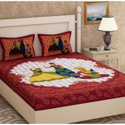 RATAN LAL TRADING 250 TC Cotton Double Printed Flat Bedsheet(Pack of 1, Maroon)