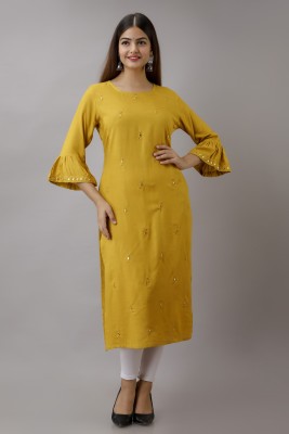 Shagunas Women Embellished Straight Kurta(Yellow)