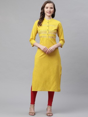 DIVENA Women Embellished Straight Kurta(Yellow)