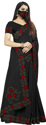 pUNYATHA CREATION Self Design, Solid/Plain Chanderi Silk Blend Saree(Black)