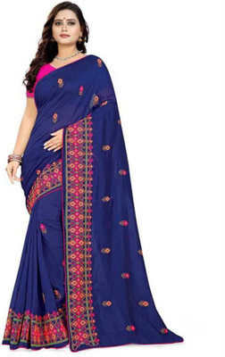 MM VENTURE Embroidered Assam Silk Chiffon Saree(Beige)