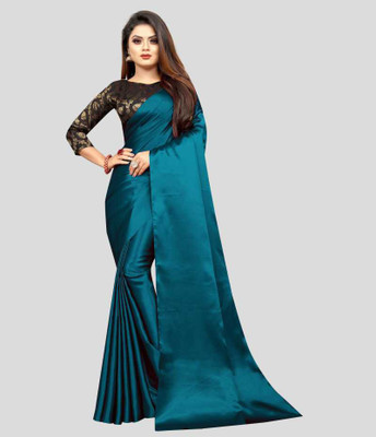 SHREEJI ENTERPRISE Solid/Plain Banarasi Satin Saree(Light Blue)