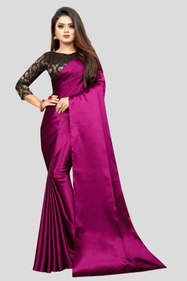 SHREEJI ENTERPRISE Solid/Plain Banarasi Satin Saree(Magenta)