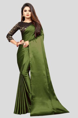 SHREEJI ENTERPRISE Solid/Plain Banarasi Satin Saree(Dark Green)