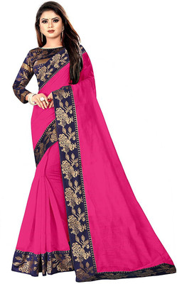 FABMORA Solid/Plain Chanderi Cotton Blend, Cotton Silk Saree(Pink)