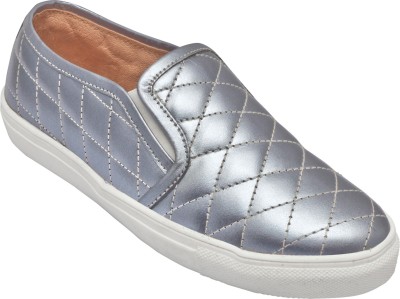 ILINA Arohi Silver Slip On Sneakers For Women(Silver , 7)