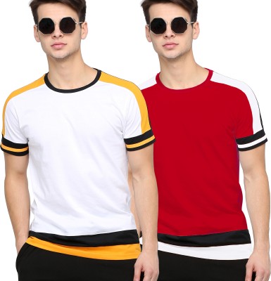 MANIAC Colorblock Men Round Neck Red, White T-Shirt