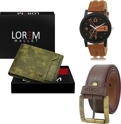 LOREM FZ-LR01-WL16-BL02 Combo Of Artificial Leather Belt-Wallet & Analog Watch  - For Men