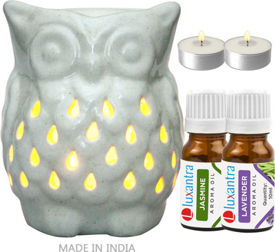 Luxantra Jasmine, Lavender Diffuser Set Owl Tlight Diffuser, Tlight Candle with Aroma Oil(5 x 4 ml)