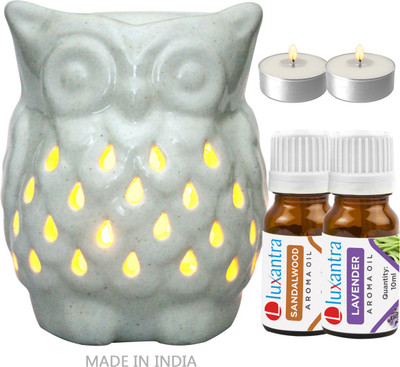 Luxantra Sandalwood, Lavender Diffuser Set Owl Tlight Diffuser, Tlight Candle with Aroma Oil(5 x 4 ml)