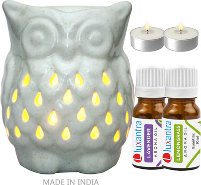 Luxantra Lavender, Lemongrass Diffuser Set Owl Tlight Diffuser, Tlight Candle with Aroma Oil(5 x 4 ml)